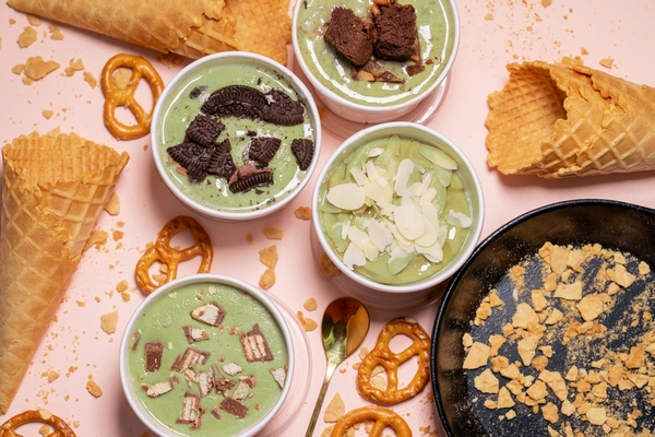 Matcha Almond With Caramel Sauce