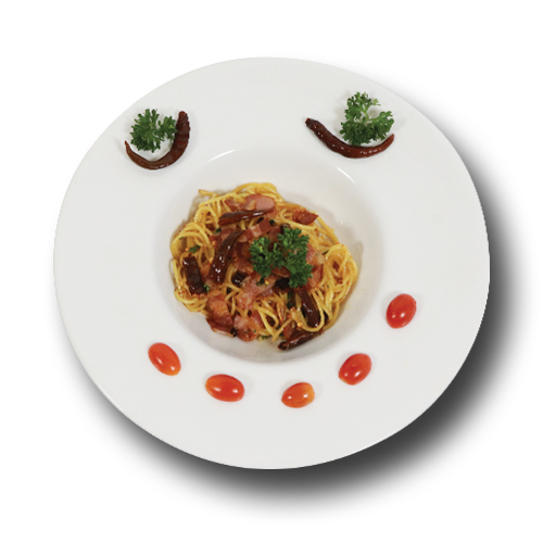 23. สปาเก็ตตี้เบคอนพริกขี้หนูแห้ง : Spaghetti With Dried Chili and Bacon