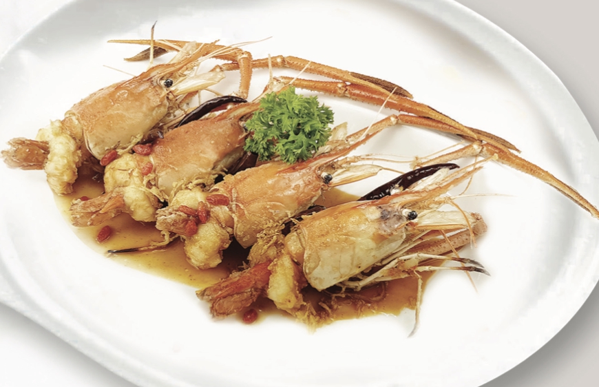 กุ้งแม่น้ำราดซอสมะขาม