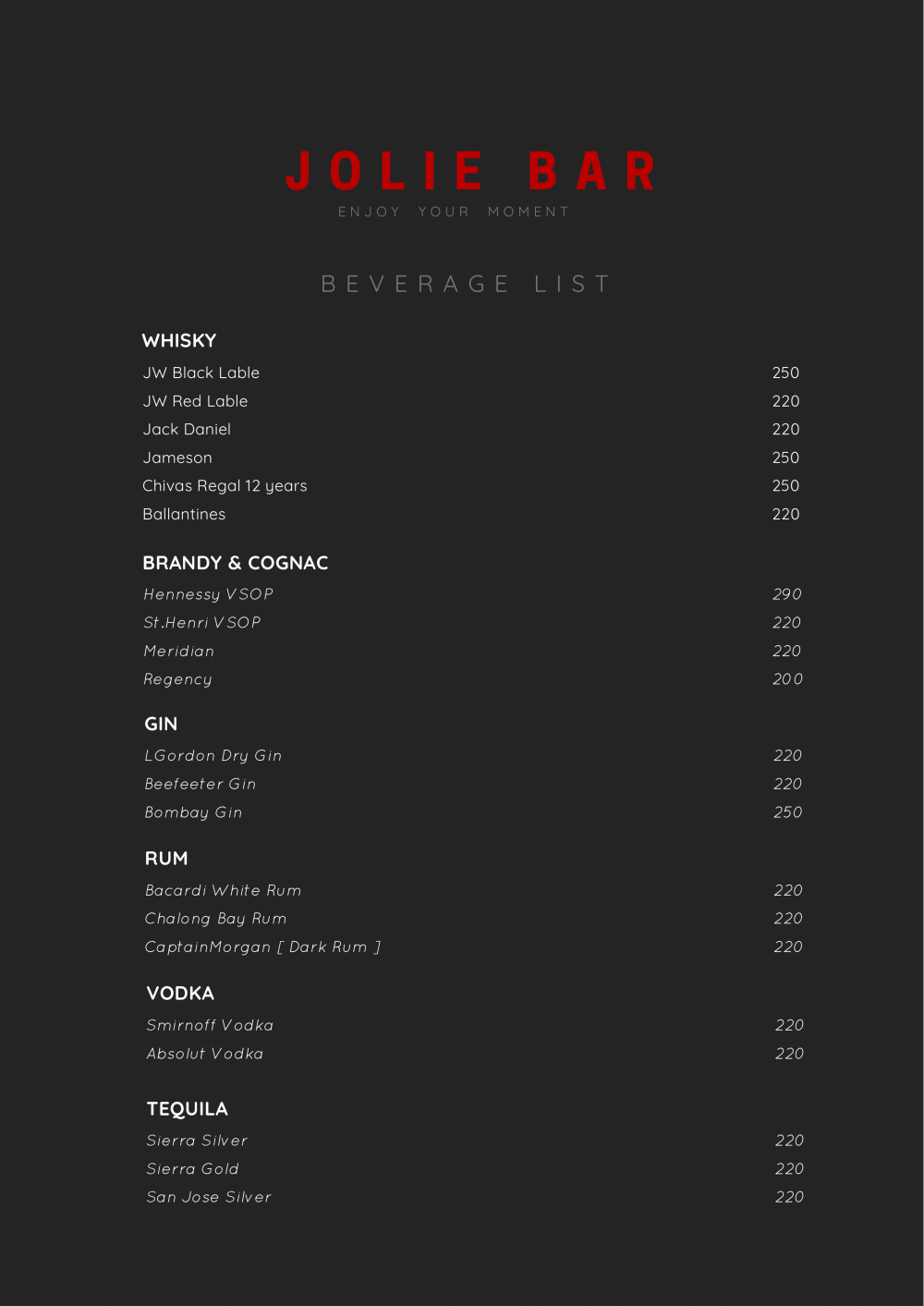 Beverage list