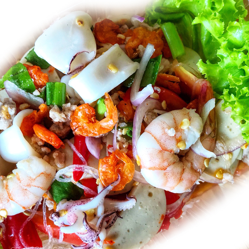 ยำวุ้นเส้น รวม กุ้ง+หมึก