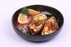 Baked green mussels with meyo sauce || หอยแมลงภู่อบซอสเมโย