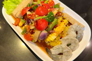 ตำข้าวโพดหมูยอ กุ้ง