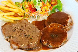 สเต็กหมูบด+สเต็กหมูพริกไทยดำ