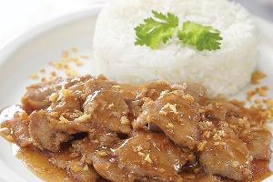 หมูกระเทียม ราดข้าว