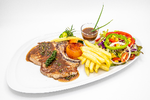 สเต๊กหมูซอสพริกไทยดำ ( Grilled Pork Chop With Pepper Sauce )