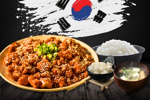 KOREAN CRISPY-RICE (ไก่กรอบซอสเกาหลี1+ข้าวญี่ปุ่น1+ซุปมิโสะ1) ฟรี! ไชเท้าดอง