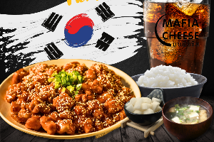 KOREAN CRISPY-RICE PLUS (ไก่กรอบซอสเกาหลี1+ข้าวญี่ปุ่น1+ซุปมิโสะ1+เครื่องดื่ม 1) ฟรี!ไชเท้าดอง