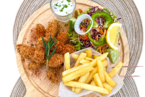 อกไก่ชุปเกล็ดขนมปังทอด ( Chicken Finger )