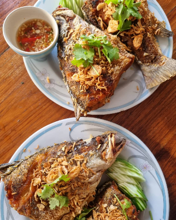 ปลากระพงทอดกระเทียม