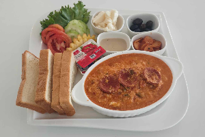 009 Turkish Breakfast Set With Beef Sausage Mix With Eggs In Menemen