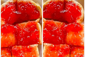 ขนมปังปิ้ง เนย แยมสตอเบอรี่ (Toast with yam strawberry