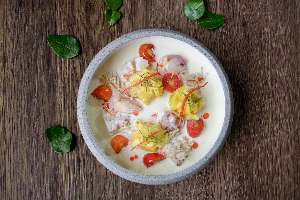 Coconut soup with dumpling rock lobster