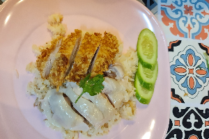 ข้าวมันไก่ต้ม + ไก่ทอด