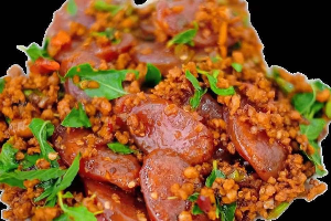 กะเพราหมูสับ+กุนเชียงหมู