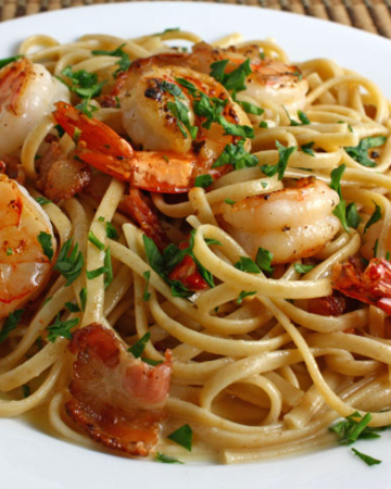 Spaghetti Carbonara with Shrimps