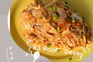 สปาเก็ตตี้ไก่ผัดไข่ / Spaghetti with tomato sauce, egg and chicken