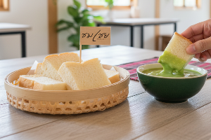 ขนมปังนึ่ง สังขยาใบเตย