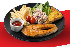 สเต๊กแซลมอนบาร์บีคิวพริกไทยดำ