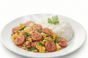 แหนมพัดไข่ราดข้าว