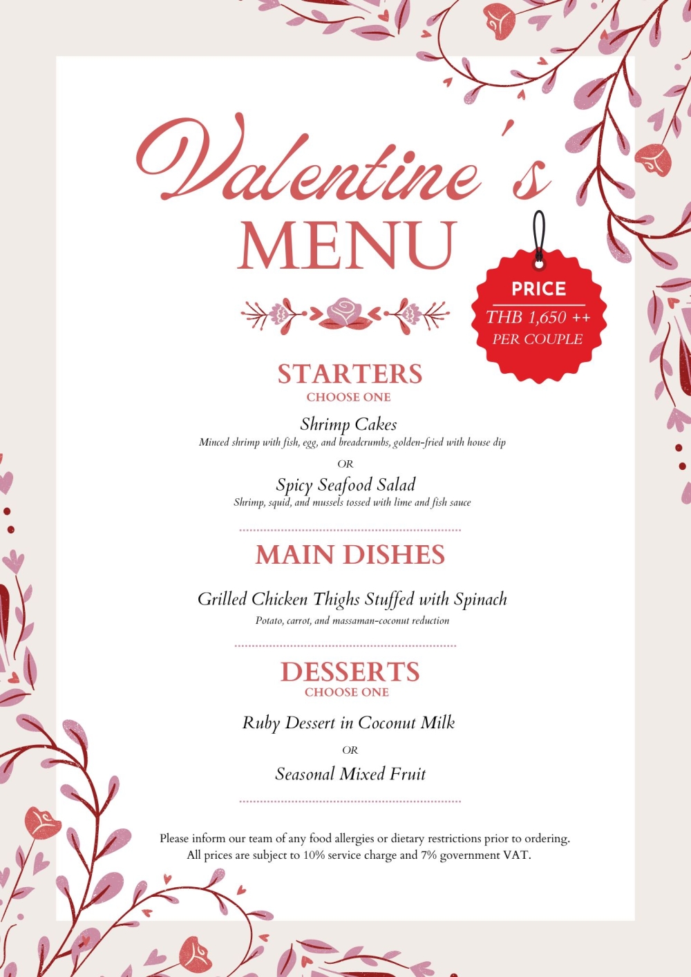 valentine food menu (thai)