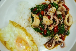 ข้าวกะเพราปลาหมึก