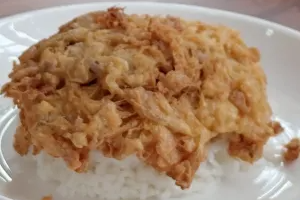 ไข่เจียวไม่เนื้อสัตว์(ไข่2ฟอง)ราดข้าว