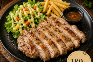 สเต็กสันคอหมูพริกไทยดำ