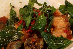 หมูกรอบไข่เยี่ยวม้ากะเพรา(ราดข้าว)