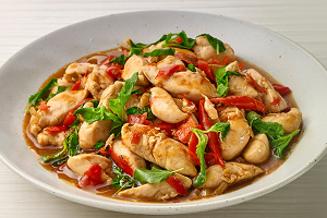ผัดกะเพราไก่เป็นกับ	​ឆាម្រះព្រៅសាច់​មាន់(ម្ហូប​)	Stir Fried Basil with Chicken