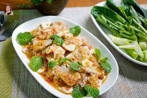 หมูมะนาว	សាច់ជ្រូកទឹកត្រីកោះកុង	Pork in Spicy  Koh Kong Fish Sauce 
