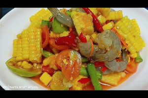 ส้มตำข้าวโพดกุ้งสด 	បុកពោតបង្គាស្រស់	Somtum Corn with Fresh Shrimp