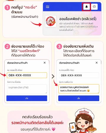 การติดต่อร้านค้าผ่านแอปออเดอร์