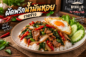 ผักพริกน้ำมันหอย ราดข้าว